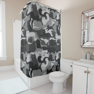 Gray Camouflage Cats Pattern Grey Kitty Cats Camo Shower Curtain