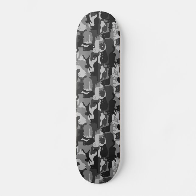 Gray Camouflage Cats Pattern Grey Kitty Cats Camo Skateboard (Front)