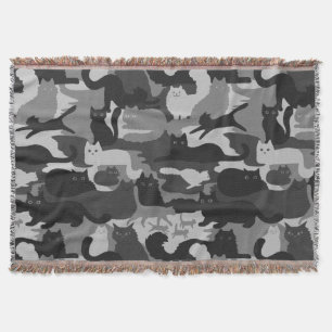 Gray Camouflage Cats Pattern Grey Kitty Cats Camo Throw Blanket