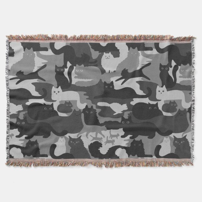 Gray Camouflage Cats Pattern Grey Kitty Cats Camo Throw Blanket (Front)