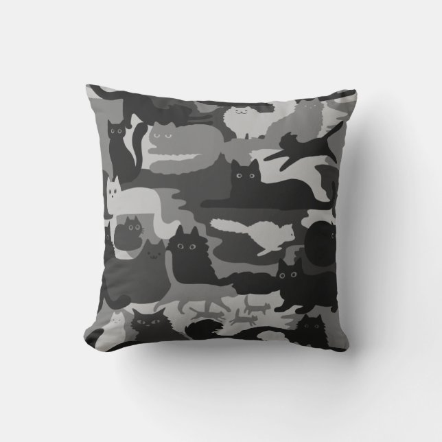 Gray Camouflage Cats Pattern Grey Kitty Cats Camo Throw Pillow (Front)