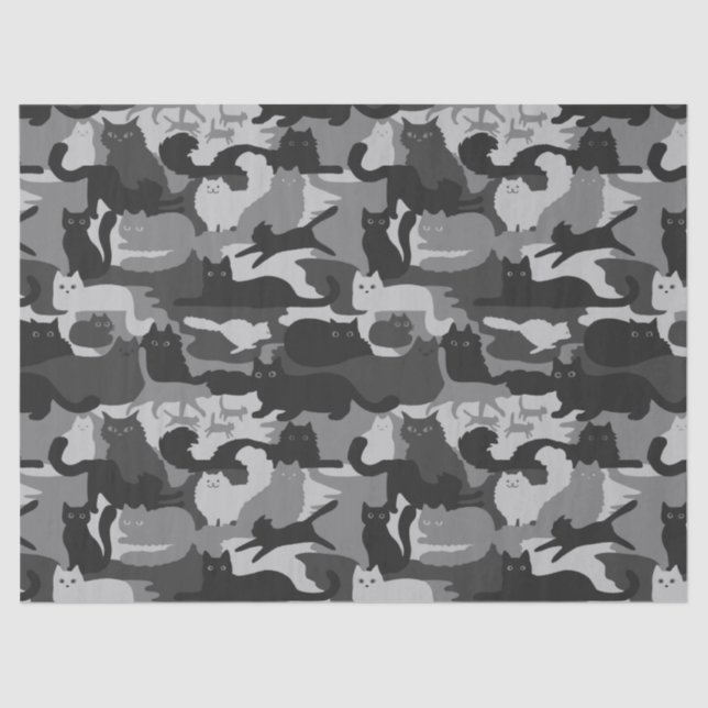 Gray Camouflage Cats Pattern Grey Kitty Cats Camo Tissue Paper (Front)