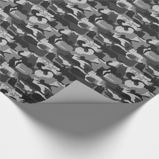 Gray Camouflage Cats Pattern Grey Kitty Cats Camo Wrapping Paper (Corner)
