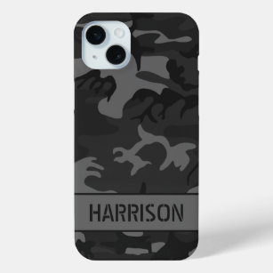 Gray Camouflage Monogram iPhone 15 Plus Case