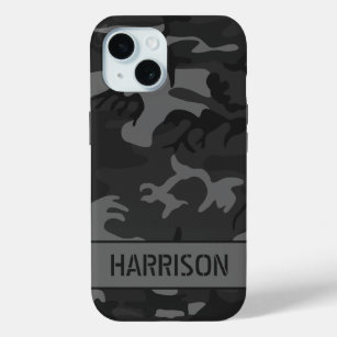 Gray Camouflage Monogram iPhone 15 Case