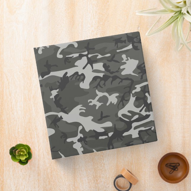 Gray Camouflage Pattern, Military Pattern, Army 3 Ring Binder (In Situ)
