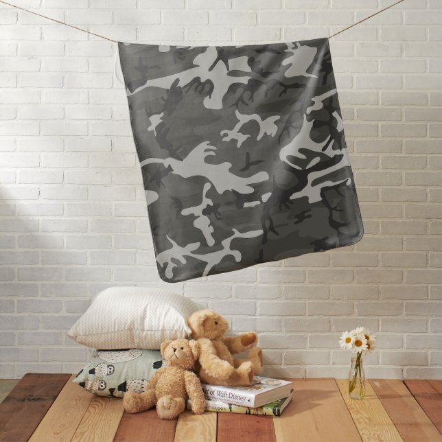 Gray Camouflage Pattern, Military Pattern, Army Baby Blanket (In Situ)