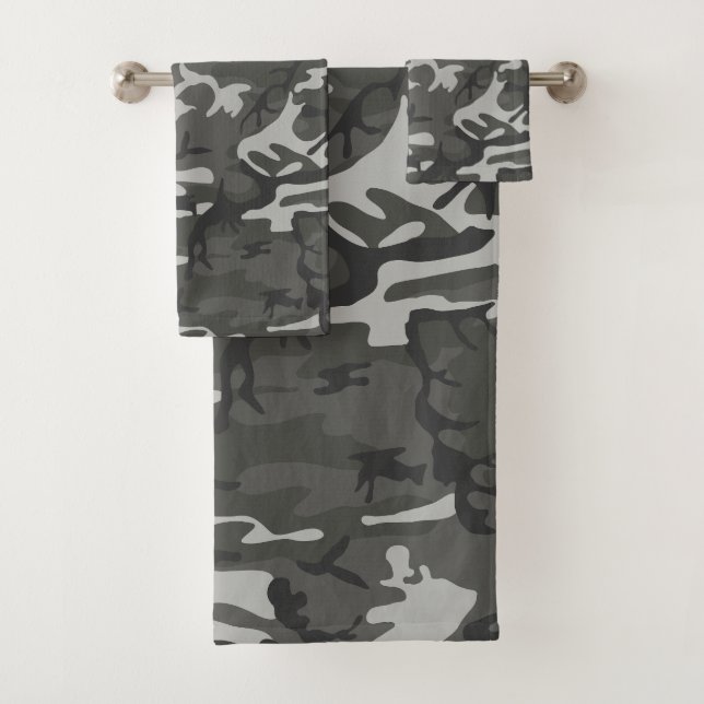 Gray Camouflage Pattern, Military Pattern, Army Bath Towel Set (Insitu)