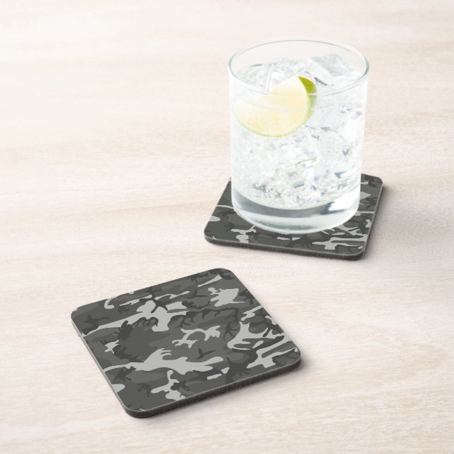 Gray Camouflage Pattern, Military Pattern, Army Beverage Coaster (Right Side)