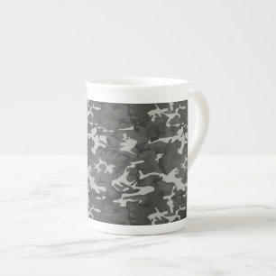 Gray Camouflage Pattern, Military Pattern, Army Bone China Mug