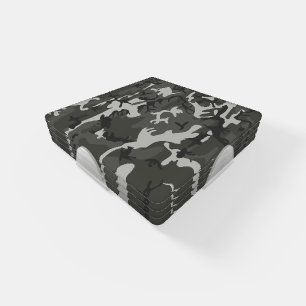 Gray Camouflage Pattern, Military Pattern, Army Coaster Set