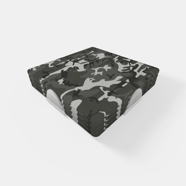 Gray Camouflage Pattern, Military Pattern, Army Coaster Set (Set)