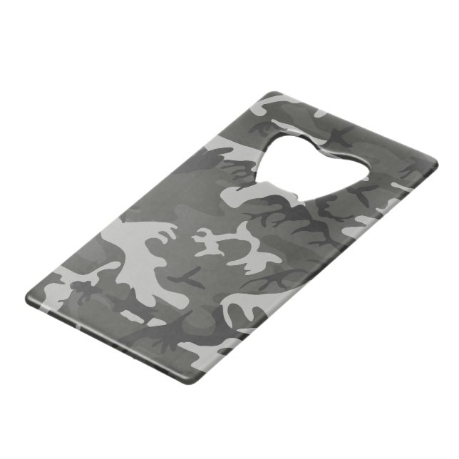 Gray Camouflage Pattern, Military Pattern, Army Credit Card Bottle Opener (Front Angled)