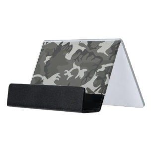 Gray Camouflage Pattern, Military Pattern, Army Desk Business Card Holder
