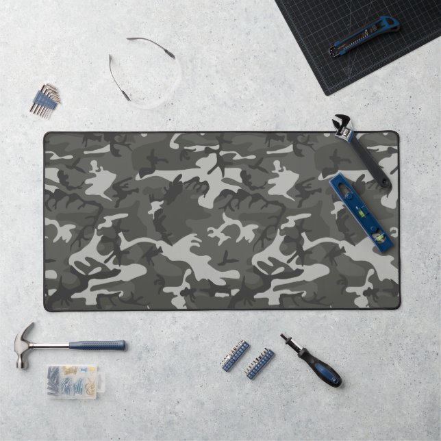 Gray Camouflage Pattern, Military Pattern, Army Desk Mat (Workstation)