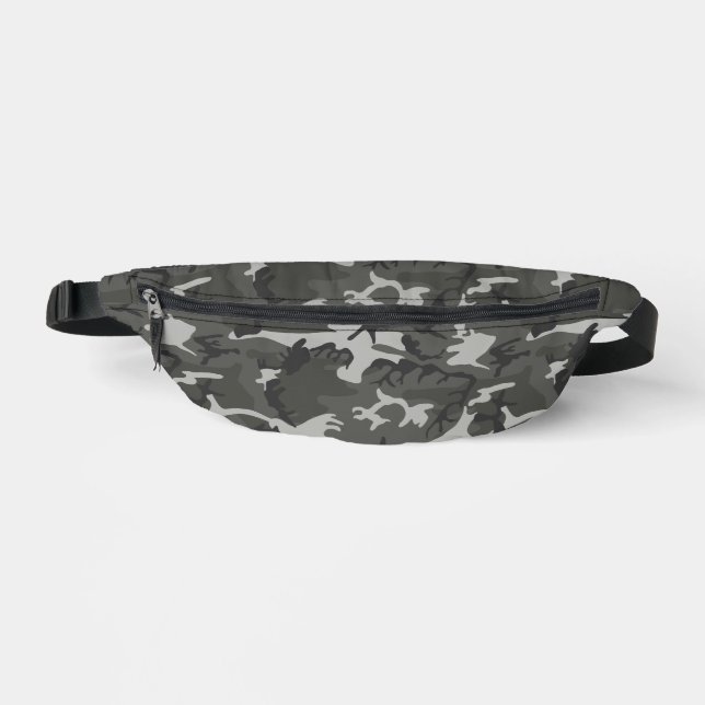 Gray Camouflage Pattern, Military Pattern, Army Fanny Pack (Front)