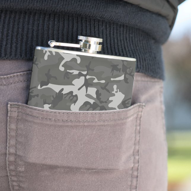Gray Camouflage Pattern, Military Pattern, Army Flask (In Situ)