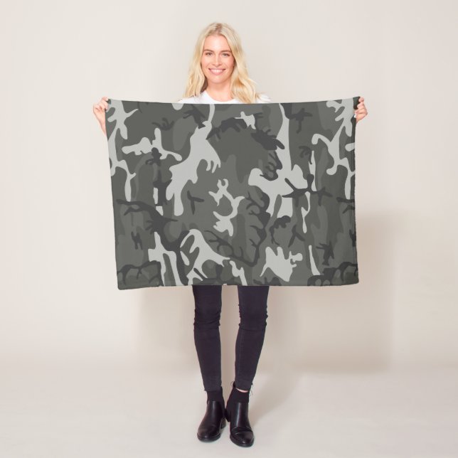 Gray Camouflage Pattern, Military Pattern, Army Fleece Blanket (In Situ)
