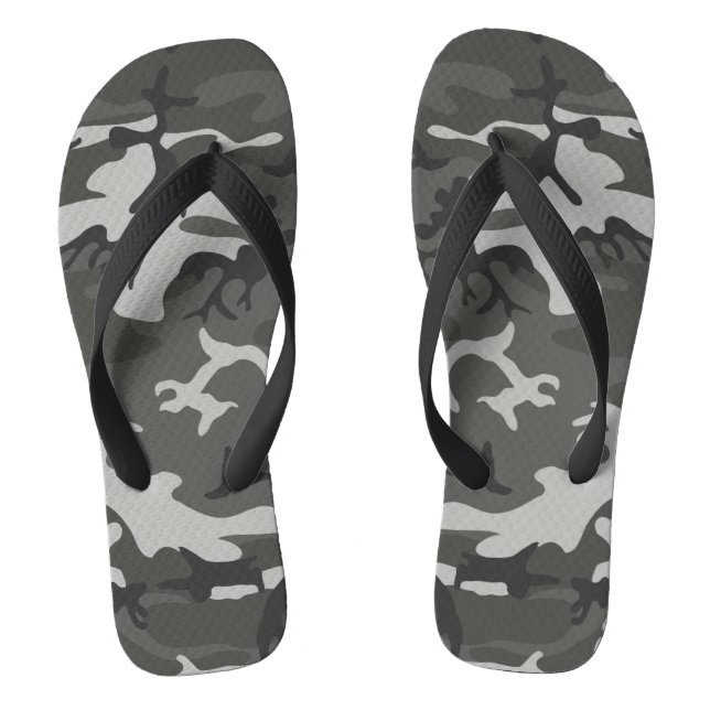 Gray Camouflage Pattern, Military Pattern, Army Flip Flops (Footbed)