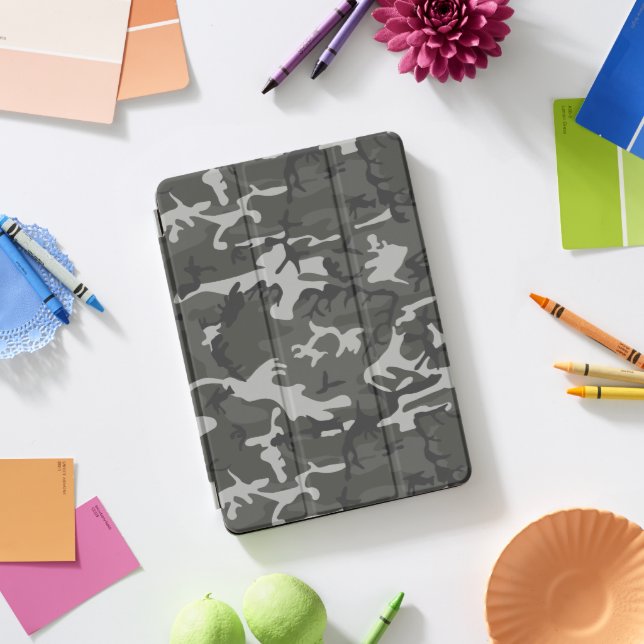 Gray Camouflage Pattern, Military Pattern, Army iPad Pro Cover (Desk)