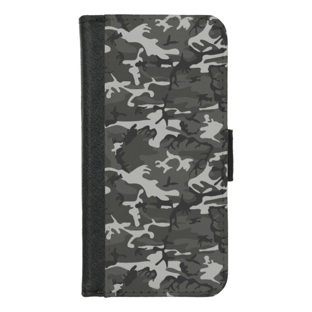 Gray Camouflage Pattern, Military Pattern, Army iPhone Wallet Case (Front)