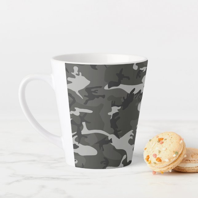 Gray Camouflage Pattern, Military Pattern, Army Latte Mug (In Situ)
