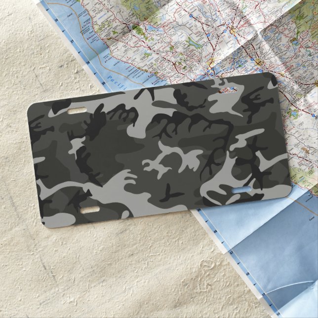 Gray Camouflage Pattern, Military Pattern, Army License Plate (In Situ)
