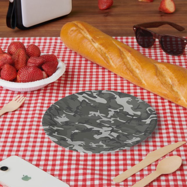 Gray Camouflage Pattern, Military Pattern, Army Paper Plates (Picnic)