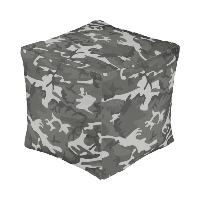 Gray Camouflage Pattern, Military Pattern, Army Pouf (Angled Back)