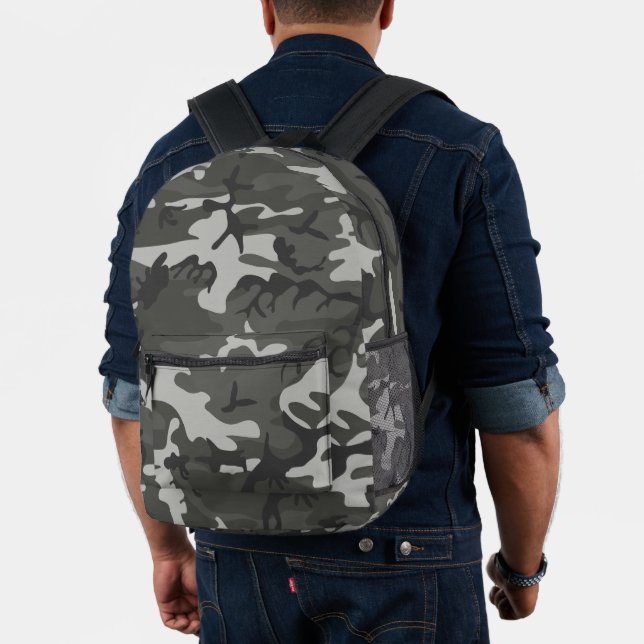 Gray Camouflage Pattern, Military Pattern, Army Printed Backpack (Insitu (Model))