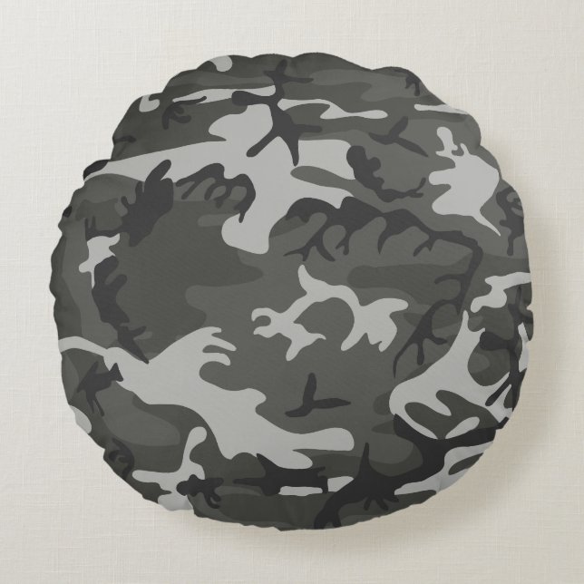 Gray Camouflage Pattern, Military Pattern, Army Round Pillow (Front)