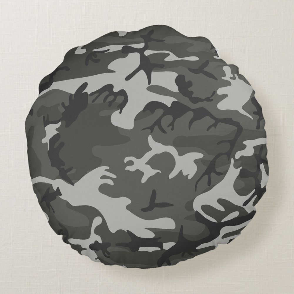 Disover Gray Camouflage Pattern, Military Pattern, Army Round Pillow