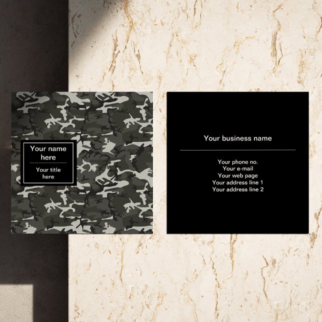 Gray Camouflage Pattern, Military Pattern, Army Square Business Card (Creator Uploaded)