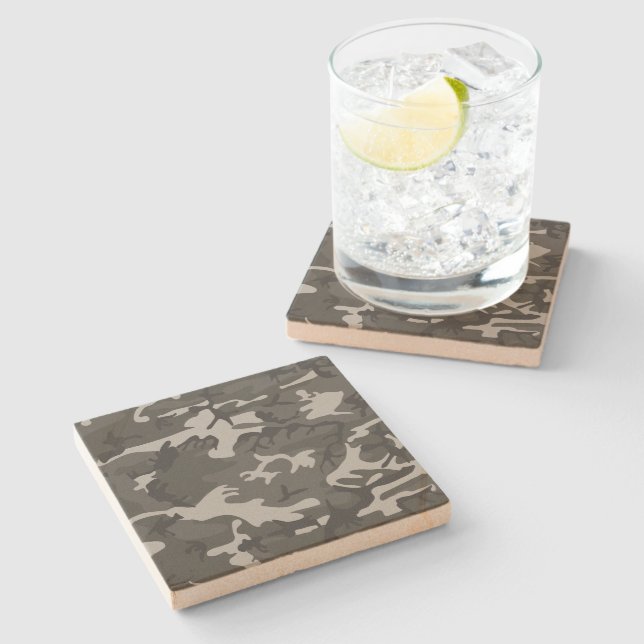 Gray Camouflage Pattern, Military Pattern, Army Stone Coaster (Side)
