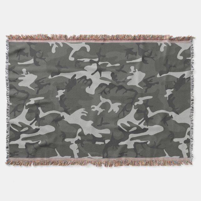Gray Camouflage Pattern, Military Pattern, Army Throw Blanket (Front)