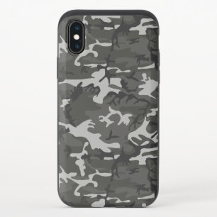 Gray Camouflage Pattern, Military Pattern, Army iPhone XS Slider Case
