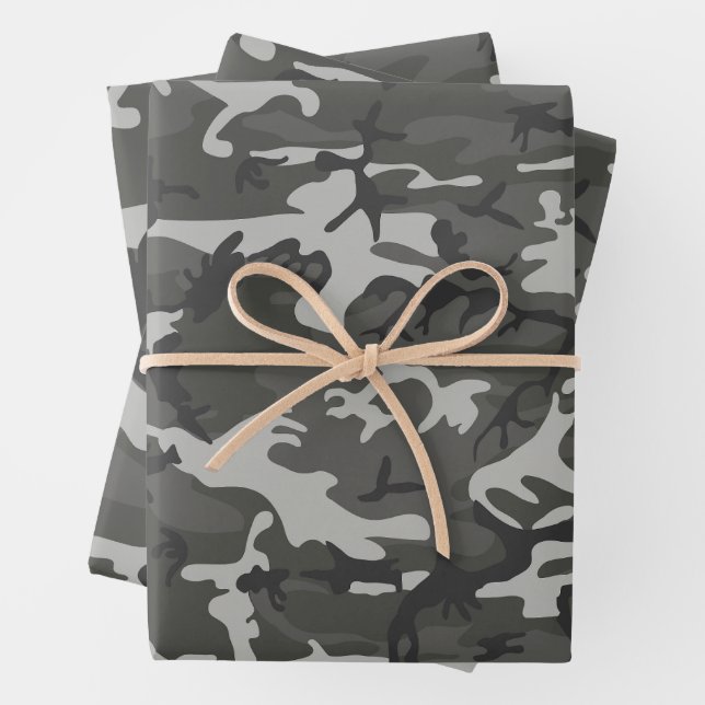 Gray Camouflage Pattern, Military Pattern, Army Wrapping Paper Sheets (In situ)