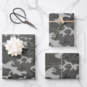 Gray Camouflage Pattern, Military Pattern, Army Wrapping Paper Sheets