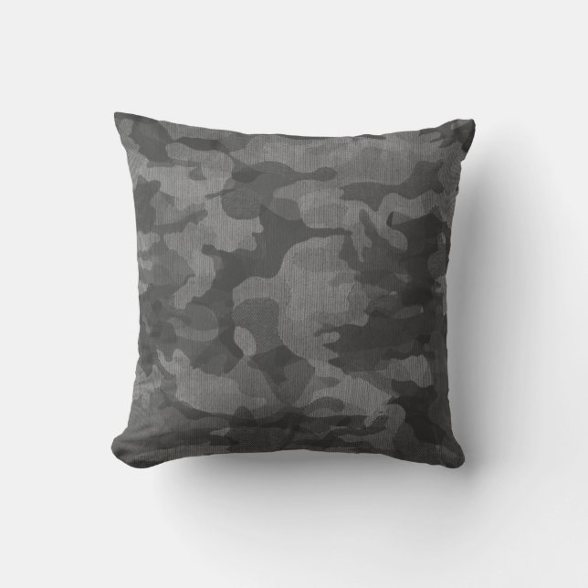 Gray Camouflage Pattern Throw Pillow (Front)