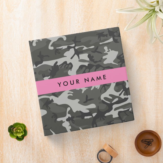 Gray Camouflage Pattern, Your name, Personalize 3 Ring Binder (In Situ)