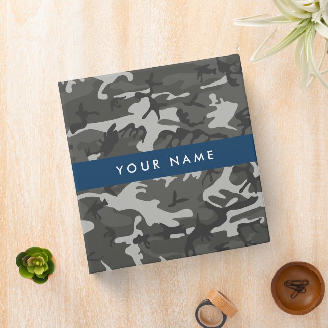 Gray Camouflage Pattern, Your name, Personalize 3 Ring Binder (In Situ)