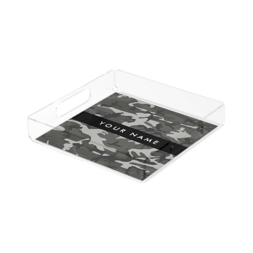 Gray Camouflage Pattern Your name Personalize Acrylic Tray