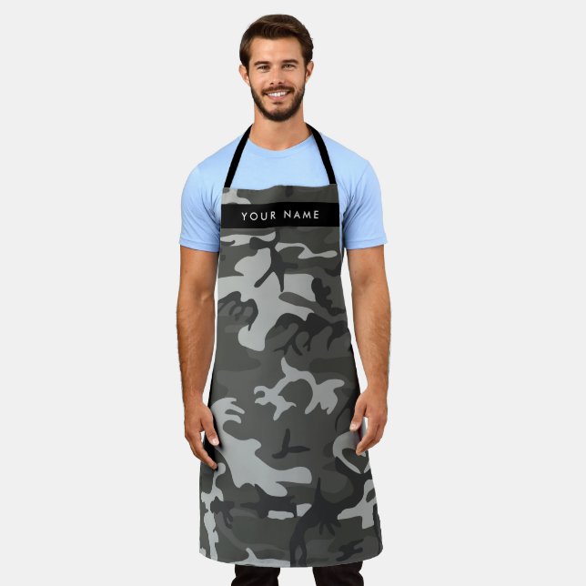 Gray Camouflage Pattern, Your name, Personalize Apron (Worn)