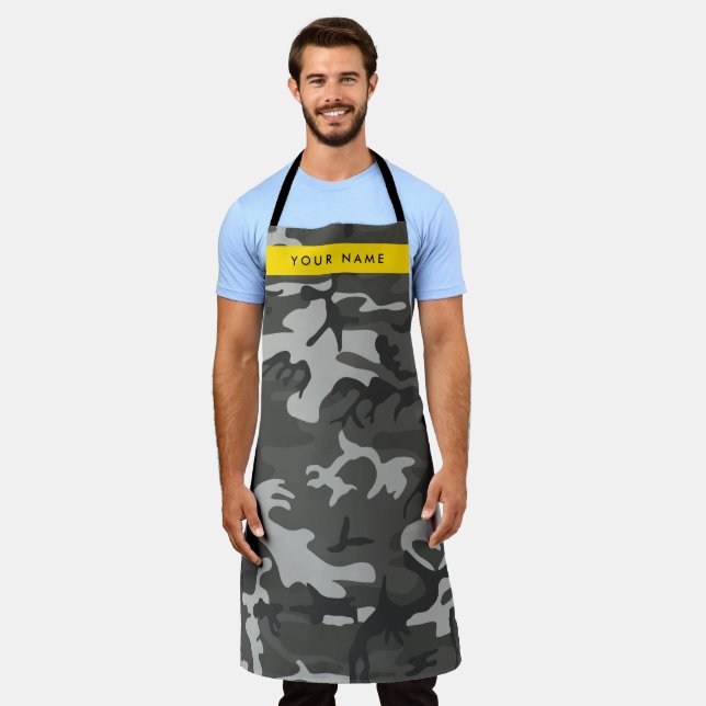 Gray Camouflage Pattern, Your name, Personalize Apron (Worn)