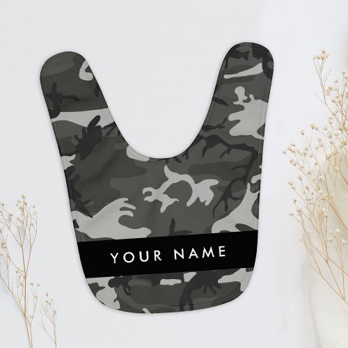 Gray Camouflage Pattern Your name Personalize Baby Bib
