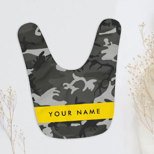 Gray Camouflage Pattern, Your name, Personalize Baby Bib