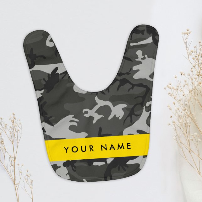 Gray Camouflage Pattern, Your name, Personalize Baby Bib (Creator Uploaded)