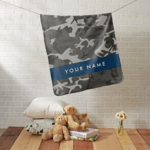 Gray Camouflage Pattern, Your name, Personalize Baby Blanket