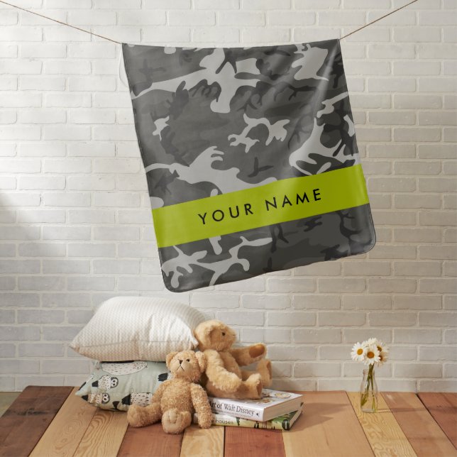 Gray Camouflage Pattern, Your name, Personalize Baby Blanket (In Situ)