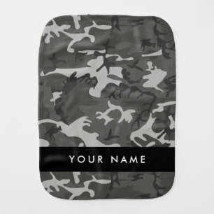 Gray Camouflage Pattern, Your name, Personalize Baby Burp Cloth